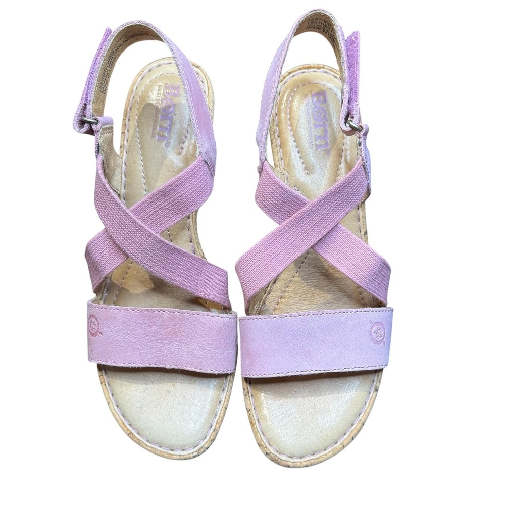 Born Sandals Womens Size 7 Pink Leather Strappy Wedge Hook & Loop Comfort